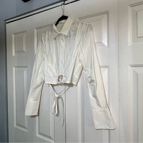 Frame White Cropped Wrap Tie Shirt  Button Up Blouse Size Small NWT Cotton - Picture 6 of 11